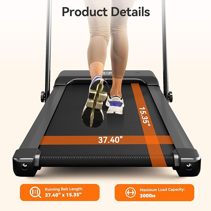 Walking Pad Treadmill with Handle bar, 3.0HP Small Foldable Treadmills for Home with APP Remote Control and LED Display, 7.5MPH Portable Treadmill 300 Lbs Capacity-FlexoryFit
