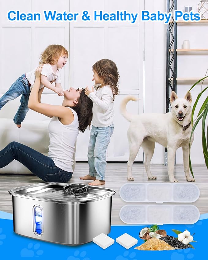 8+8 Pack Dog Water Fountain Replacement Filters Compatible with MAILOFY Dogs Water Bowl Dispenser WF530 9L/2.4GaL, Large Dog Fountain Bowl Filter for Automatic Stainless Steel Pet Fountains