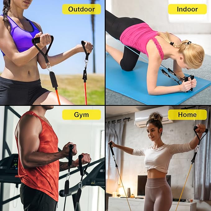 Resistance Bands Set, Workout Bands with Handles, Door Anchor, Ankle Straps and Carry Bag, Exercise Bands for Shape Body and Home Workouts-FlexoryFit