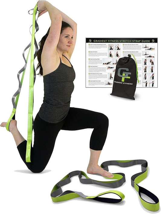 Gradient Fitness Stretching Strap for Physical Therapy, 12 Multi-Loop Stretch Strap 1.5" W x 8' L, Neoprene Handles, Physical Therapy Equipment, Yoga Straps for Stretching, Leg Stretcher.-FlexoryFit