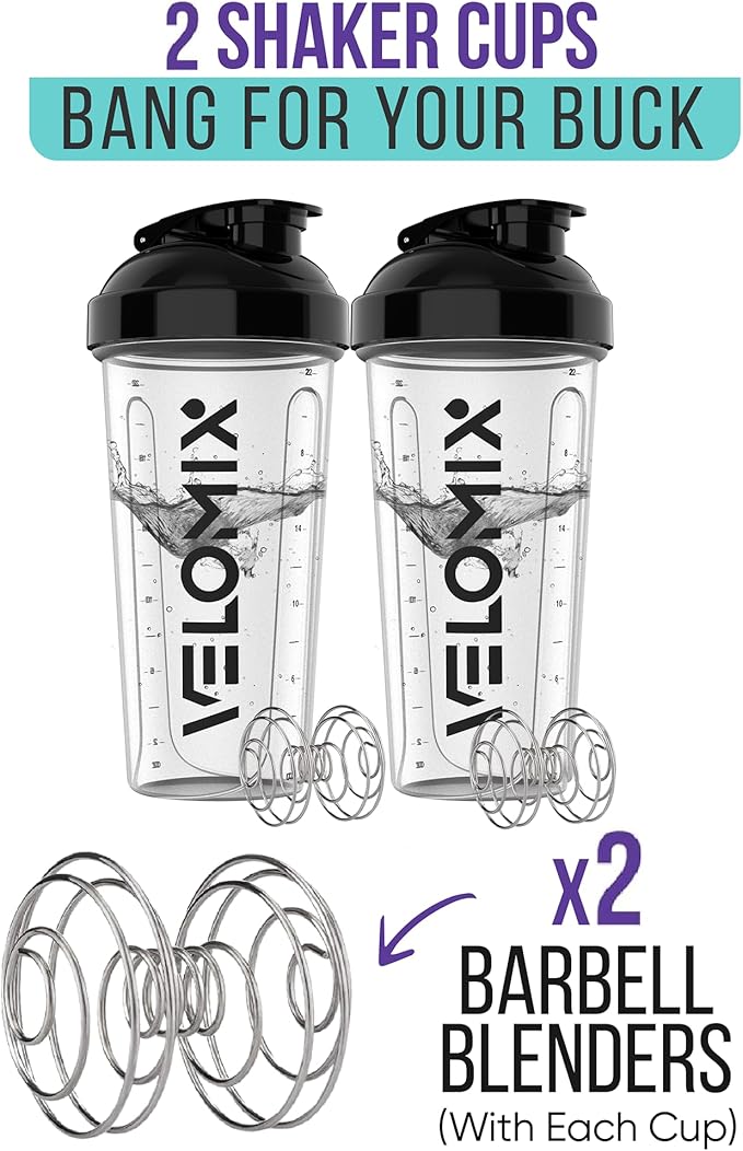 '-2 Pack- 28 oz Protein Shaker Bottles for Protein Mixes - 2x Wire Whisk | Leak Proof Shaker Cups for Protein Shakes | Protein Shaker Bottle Pack | Shakers for Protein Shakes - 2xTransparent-FlexoryFit