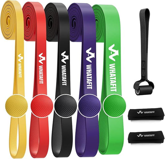 WHATAFIT Resistance Bands, Pull Up Assistance Bands, Exercise Bands, Workout Bands Set for Men and Women Home Fitness, Body Stretching, Strength Training, Physical Therapy-FlexoryFit