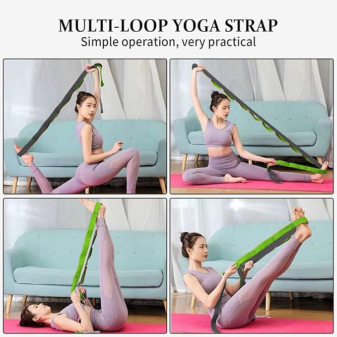 Stretching Strap Yoga Strap, 10 Loops Non-Elastic Stretch Bands Helps Women and Men Improve Flexibility for Home Workout, Physical Therapy, Pilates, Exercise, Dance, Comes with Door Anchor-FlexoryFit