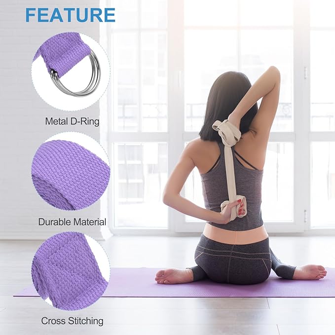 PATIKIL Yoga Strap for Stretching Cotton Yoga Belt with Adjustable Metal D-Ring Buckle Stretch Band for Fitness Pilates-FlexoryFit