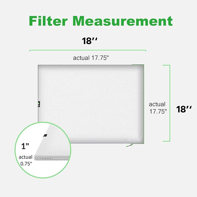 18x18x1 Air filter, Washable and Reusable Air Filter 18x18x1 for AC HVAC Furnace, MERV 8 Air Filters Machine Washable & Dryer Friendly, AC Furnace Air Filter