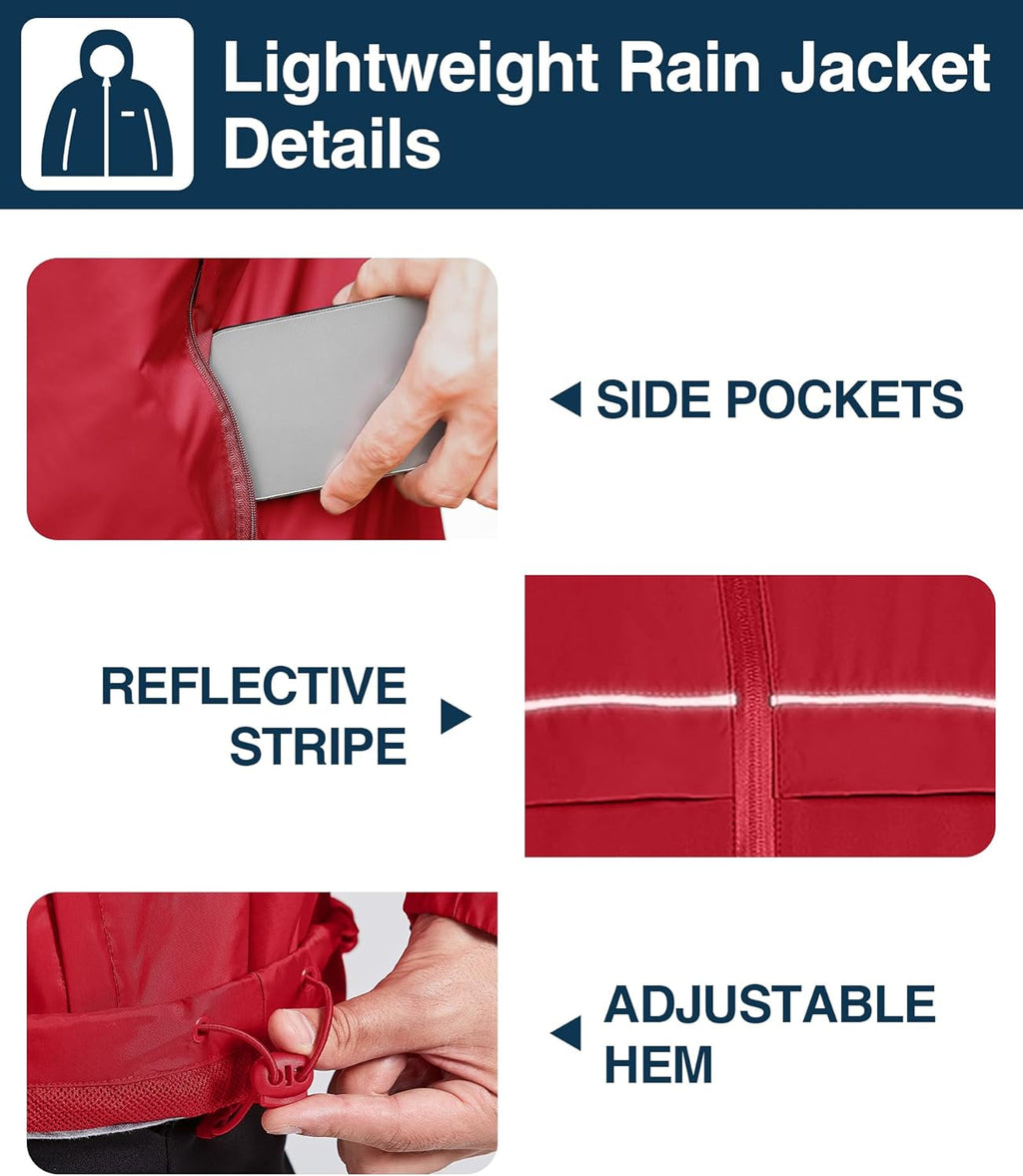 SWISSWELL Rain Jacket Men Waterproof Windbreaker, Lightweight Hooded Raincoat for Daily Casual