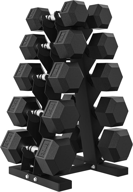Hex Dumbbell Sets with Rack, 60-550 lb Rubber Encased Exercise & Fitness Dumbbells Set with Rack Option, Hand Weight for Strength Training, Weight Dumbbells-FlexoryFit