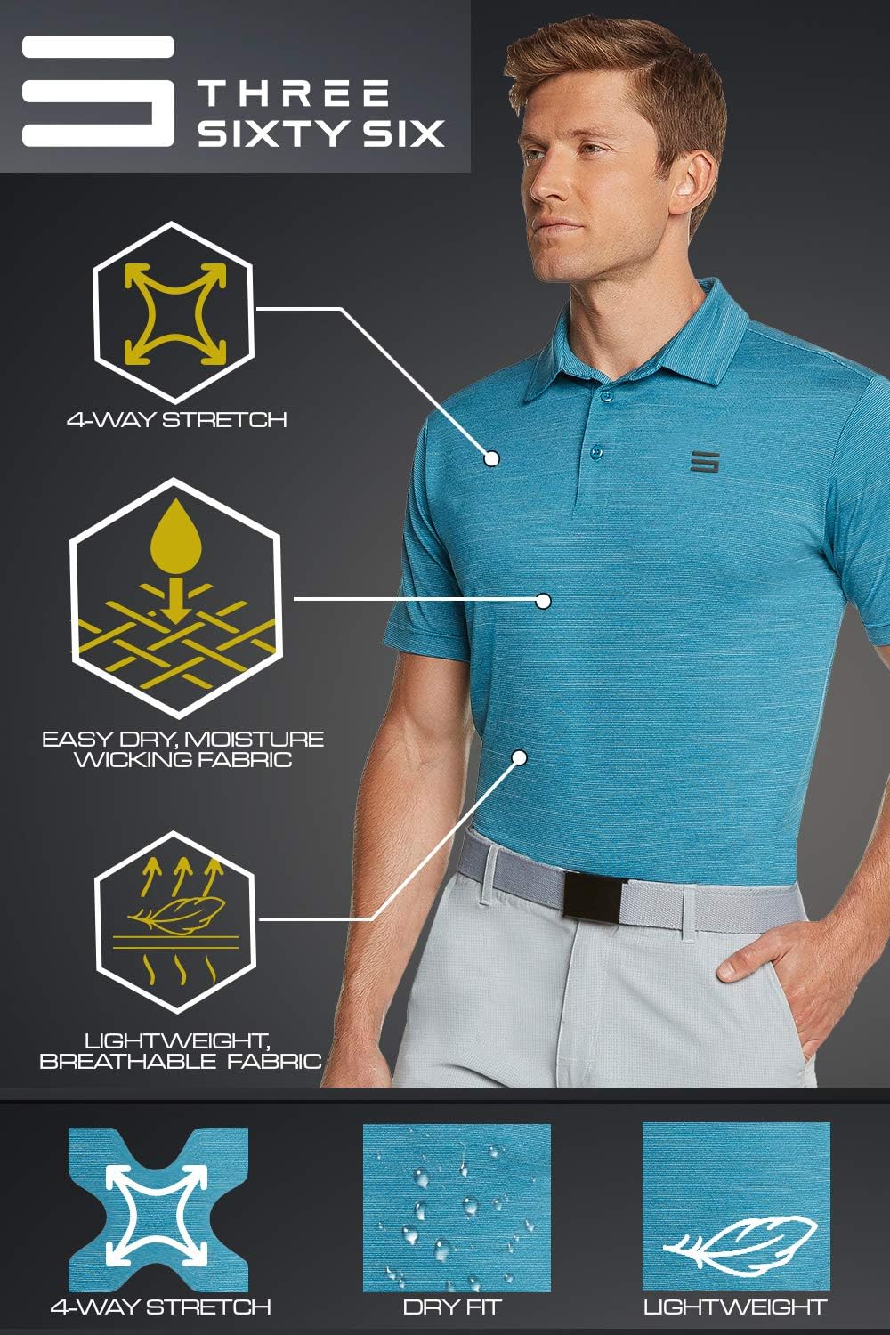 Three Sixty Six Golf Shirts for Men - Dry Fit Short-Sleeve Polo, Athletic Casual Collared T-Shirt