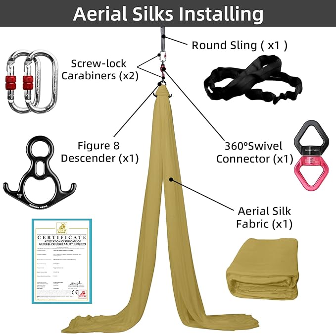 PRIOR FITNESS Aerial Silks Kit Colorful 9/15/20 Yards 40D Nylon Fabric Hammock Set With Hardware & Guide for All Levels Of Aerial Yoga Practice and Acrobatic Flying For Adults Aerial silk-FlexoryFit