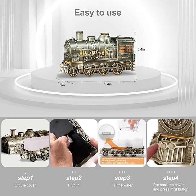 Train Diffuser 300ml, Aromatherapy Diffuser Cool Mist Ultrasonic Aroma Train Diffuser with Remote Control 2 Light 2 Mist Mode Auto Shut-Off for Bedroom Office Hotel (Silvery)