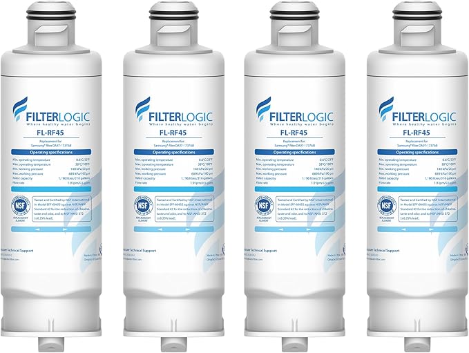 Filterlogic DA97-17376B Refrigerator Water Filte, Replacement for Samsung® HAF-QIN/EXP, DA97-08006C, RF28R7201SR, RF28R7351SG, 4 Pack