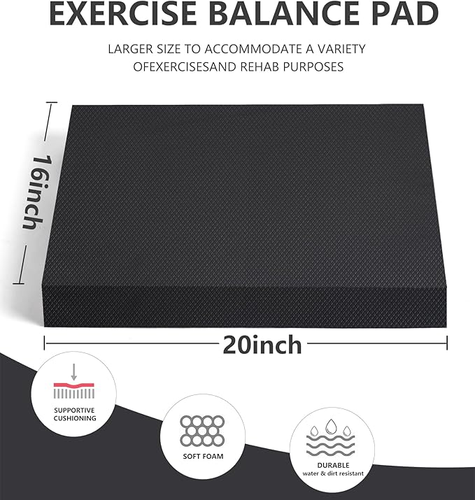 nuveti Large Balance Pad - TPE Non-Slip Mat for Fitness & Balance Exercises,Yoga, Physical Therapy, Knee Cushion Slip Resistant Foam Mat for Yoga & Balance Training, Board Foam for Strength Training, Kneeling Pads for Home Gym Exercise（20''x16''x2.4''）-FlexoryFit