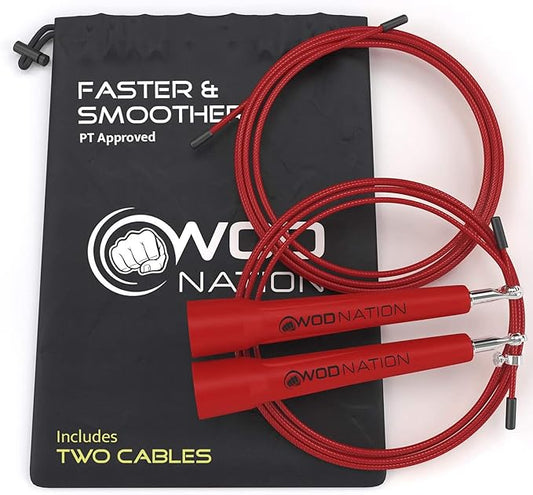 WOD Nation Adjustable Speed Jump Rope For Men, Women & Children - Blazing Fast Fitness Skipping Rope Perfect for Boxing, MMA, Endurance-FlexoryFit