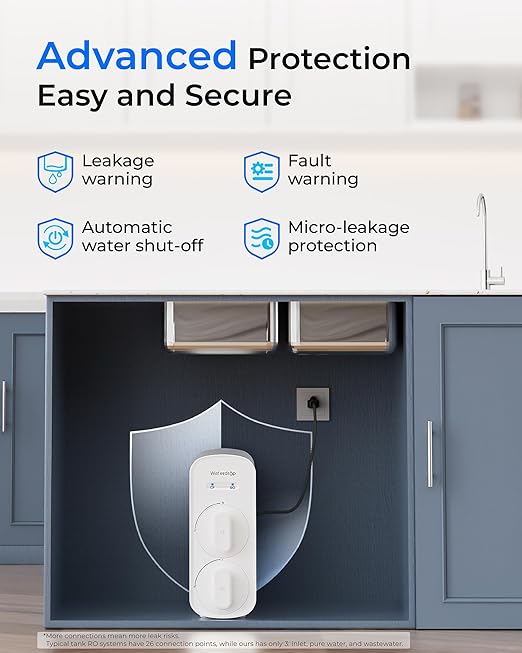 Waterdrop G5P500 Reverse Osmosis Water Filter, NSF/ANSI 372 Certified, 7 Stage Reverse Osmosis System, 500G RO Water Filtration System, 2:1 Pure to Drain, Reduces TDS PFAS, BPA Free