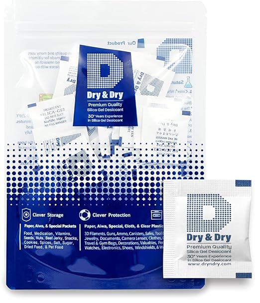 Dry & Dry 1 Gram [150 Packets] Food Grade Silica Gel Packs Desiccant Packs, Silica Packets - Rechargeable Silica Gel Packets, Desiccants, Silica Gel