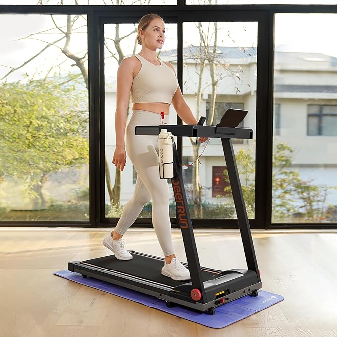 DeerRun Treadmills for Home with Incline and Handles, 3.5 HP Foldable Treadmill 350 LBS Weight Capacity for Small Spaces, Folding Running Machine with Smart APP-FlexoryFit