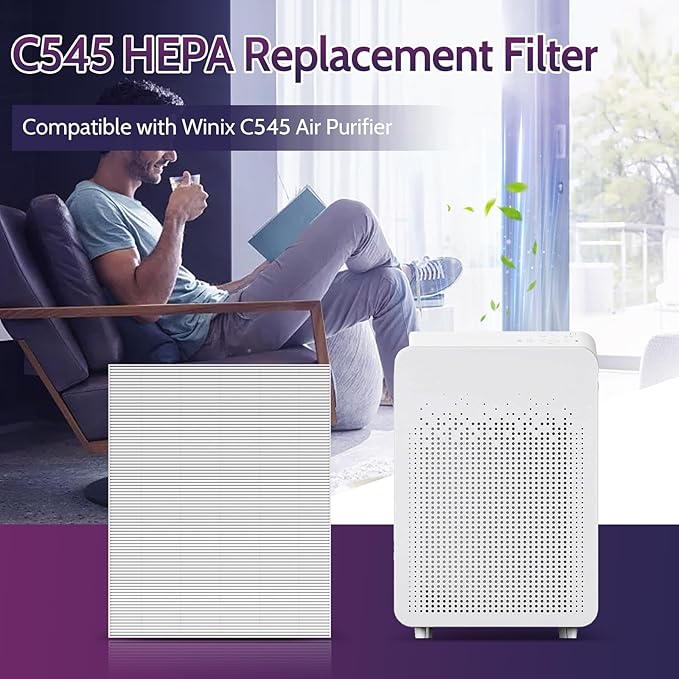 2 Pack C545 HEPA Filter S for C545 Air Purifiers, Compatible with Winix C545 Air Filter Replace Part 1712-0096-00 and 2522-0058-00, 2 × H13 True HEPA + 8 Pre-Filters