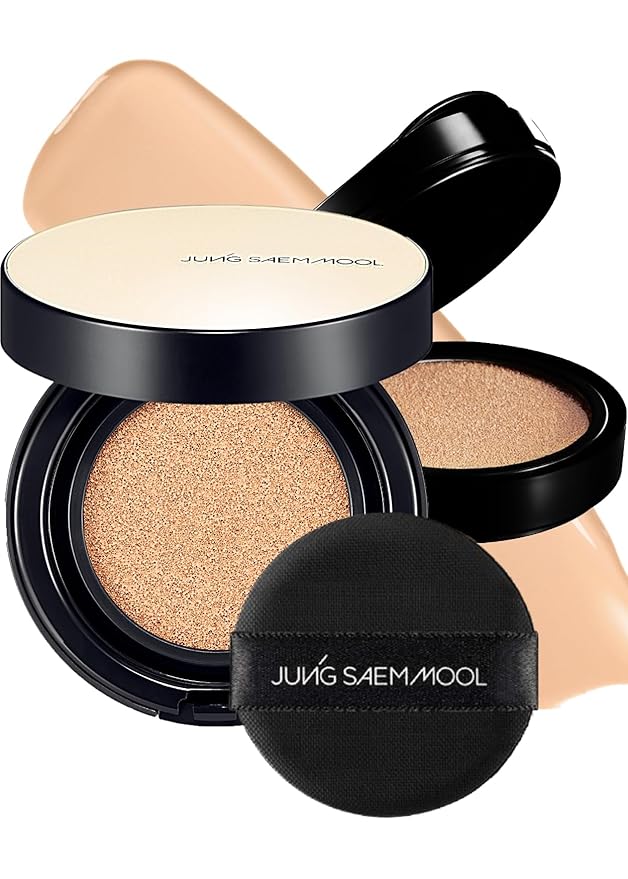 JUNG SAEM MOOL Essential Skin Nuder Longwear Cushion 0.98 Fl Oz (Light), Refill Included, 24H Lasting Cushion Foundation with High Coverage, Semi-Matte Natural Finish, Korean Foundation Makeup-FlexoryFit