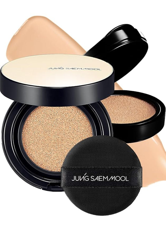 JUNG SAEM MOOL Essential Skin Nuder Longwear Cushion 0.98 Fl Oz (Light), Refill Included, 24H Lasting Cushion Foundation with High Coverage, Semi-Matte Natural Finish, Korean Foundation Makeup-FlexoryFit