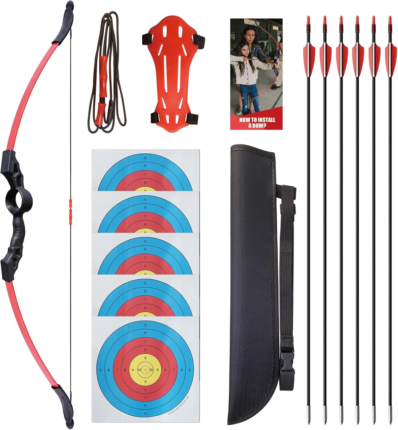 45" Youth Archery Bow and Arrows Sets for Teen 12+Years Gift Toy, Recurve Bow for Beginner Outdoor Sports for Backyard Games & Training, 6-Piece Take-Down Bow Kit