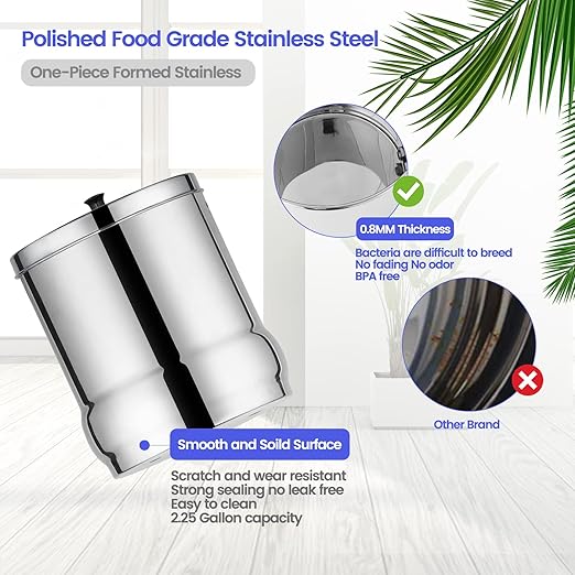 Amwater NSF/ANSI 42&372 Certification 2.25G Stainless Steel Gravity-Fed Water Filter System with 4 Black Purification Filter,Metal Spigot and 6inch Stand, Reduces Lead and up to 99% of Chlorine