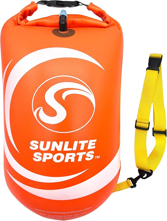 Sunlite Sports Swim Buoy Premium Quality, Highly Visible Waterproof Safety Marine Float Training for Open Water Swimming, for Swimmers, Triatheletes, Kayakers, Snorkelers, Throwable Flotation Device for Adults