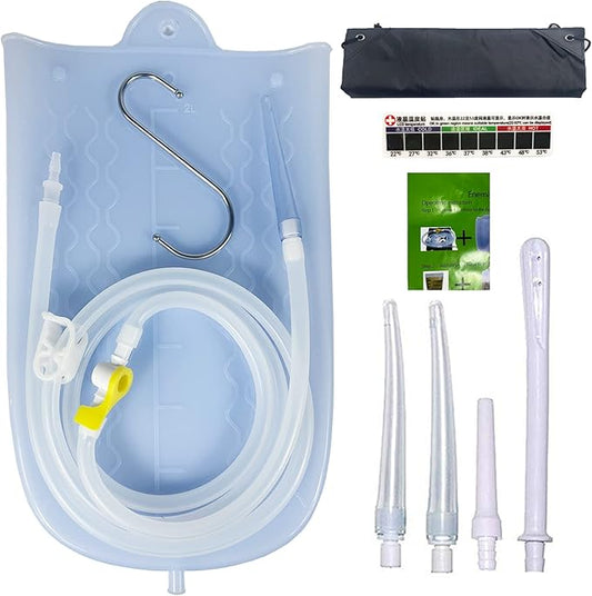 Silicone Enema Bag Kit with 6.3ft Hose, 5 Enema Tips, Controllable Flow Valve and Water Thermometer - 2 Quart Capacity Coffee enemas for Colon Cleanse