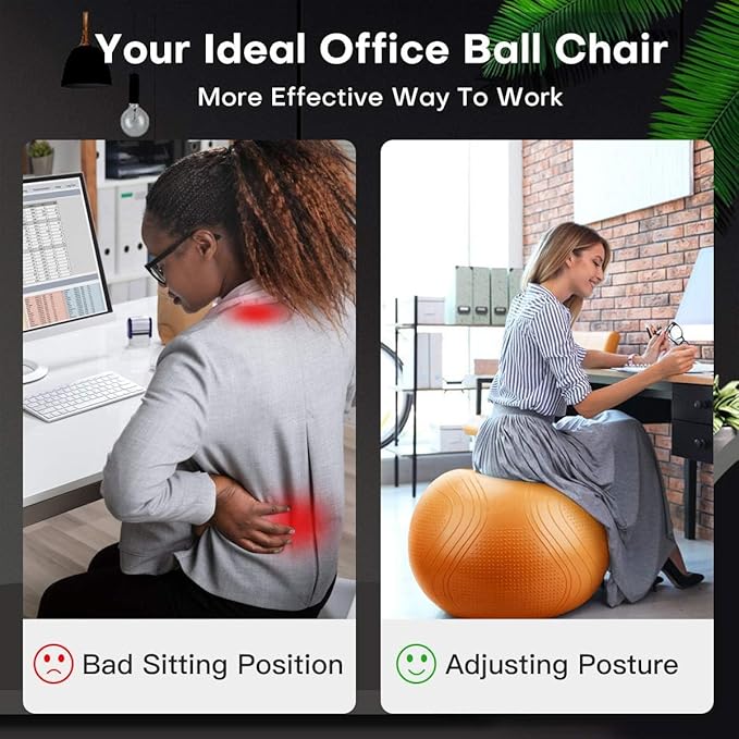 Yoga Ball, 22-30 Inch Extra Thick Exercise Ball for Workout Fitness Balance, Anti Burst Chair for Home and Office Desk, Includes Hand Pump & Workout Guide Access-FlexoryFit