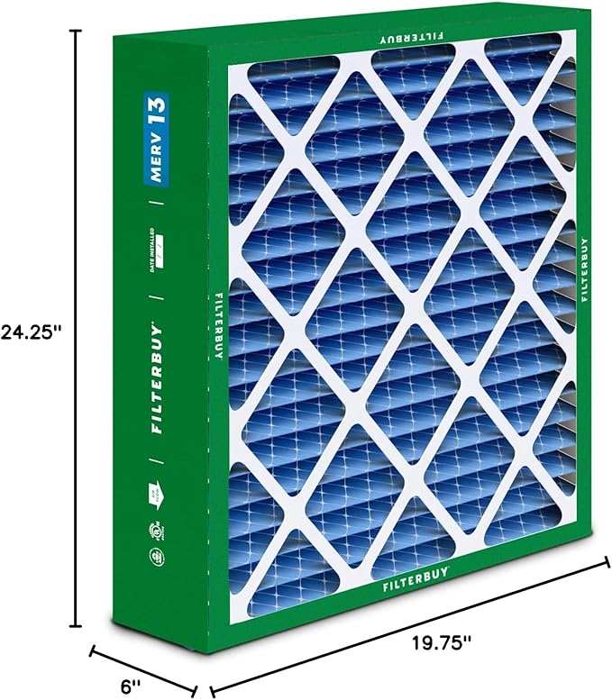 Filterbuy 20x25x6 Air Filter MERV 13 Optimal Defense (1-Pack), Pleated HVAC AC Furnace Air Filters for Aprilaire Space-Gard 201/2200 / 2250 & Lennox (Actual Size: 19.75 x 24.25 x 6.00 Inches)