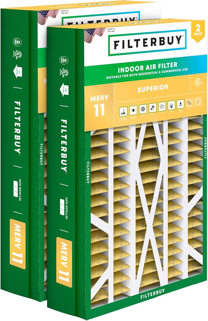 Filterbuy 14.5x27x5 Air Filter MERV 11 Allergen Defense (2-Pack), Pleated HVAC AC Furnace Air Filters for Trane, American Standard, Honeywell, and Accumulair (Actual Size: 14.06 x 26.13 x 4.97 Inches)