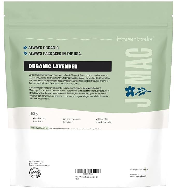 J MAC BOTANICALS, Organic Lavender Buds (16 oz, 1 Pound Bag) Bulk, Dried Flowers, Flower-FlexoryFit