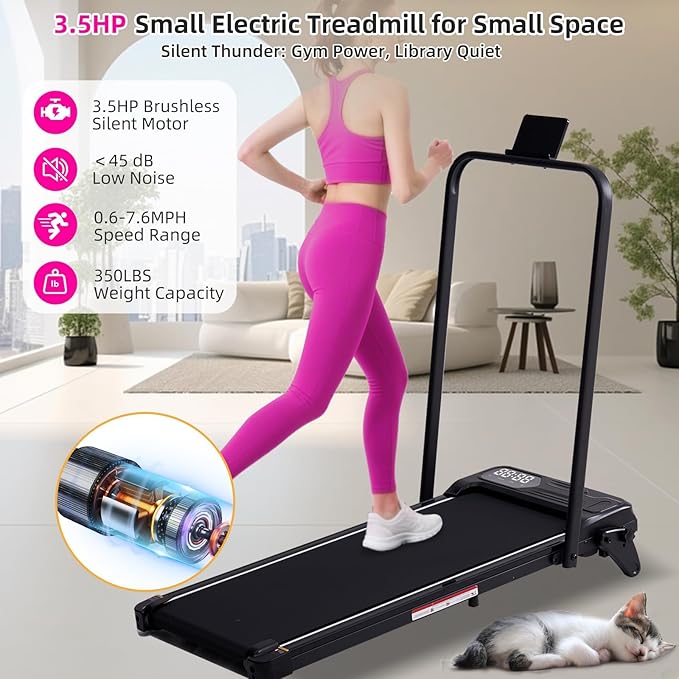 Electric Walking Pad Treadmill with Adjustable Incline and Handle Bar, 3.5HP Small PortableTreadmills for Home Office Small, 4 in 1 Folding Foldable Treadmill with Handles, 0.6-7.6MPH, 350LBS-FlexoryFit