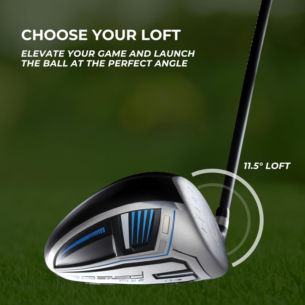 Speed Titanium Driver Golf Club, 10°, 11.5°, 12.5° Loft (Right & Left Handed), Lightweight Graphite Shaft, Oversized Sweet Spot, Aerodynamic, USGA Conforming Mens Golf Driver + Deluxe Headcover
