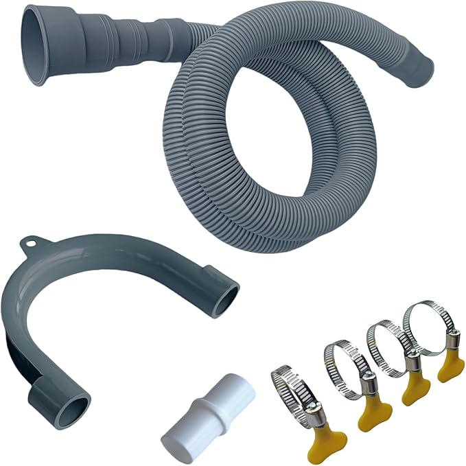 Washing Machine Drain Hose, Universal Flexible Drain Hose Extension Kit for LG/GE/Samsung Washer, Dishwasher, With 1 Extension Adapter,4 Clamps,1 U-Bend Holder (6.5feet)