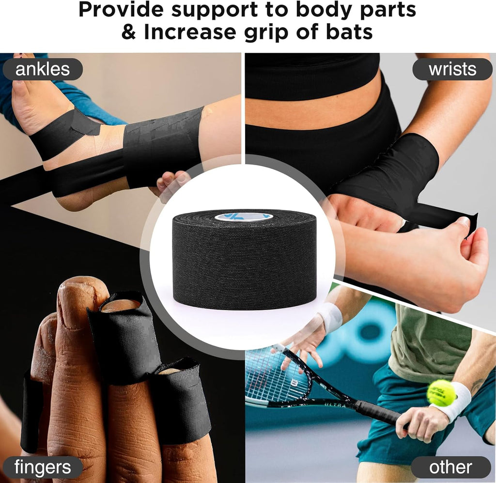 OK TAPE 4 Rolls Black Athletic Tape, Sports Tape, Very Strong Easy Tear Wrist Ankle Tape, No Sticky Residue | Athletes, Medical, Athletic Trainers- 1.5inch x 15yards