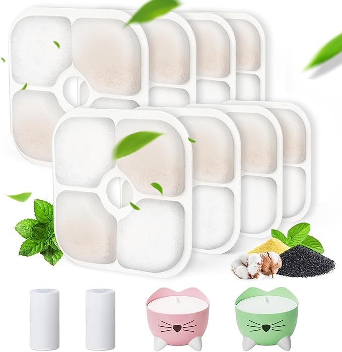 Cat Water Fountain Filter,Cat Fountain Filters Replacement for PIXI Pet Water Fountain,8 Pack Pet Fountain Filter Replacement,2 Pump Hoses