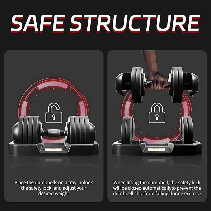 52LBS Single/Pair Adjustable Dumbbells Set Premium Rubber Coated Dumbbell Set with Secure Locking Mechanism for Safe & Customizable Strength Training-FlexoryFit
