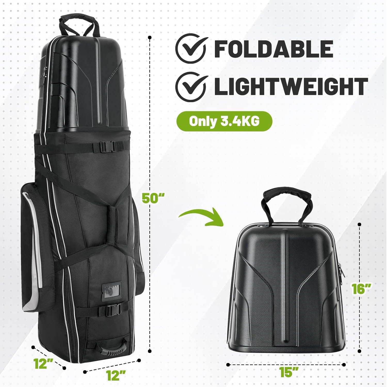 Hard Case Golf Travel Bags for Airlines with Oversize Tank Wheels, 2100D Oxford Fabric Soft Golf Club Carry Bags, Hard Cse Top Protect Club Travel Cover, Foldable for Easy to Maneuver