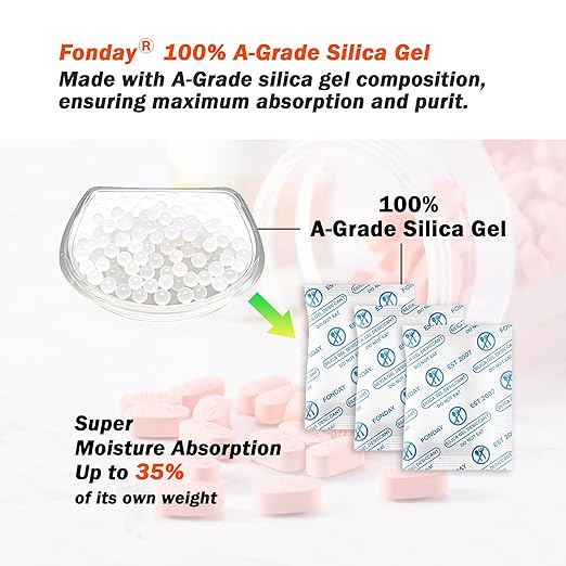 2Gram 100Packets Fonday Food Grade Silica Gel Packs Desiccants Moisture Absorbers Desiccants Packets Dehumidifier Packs