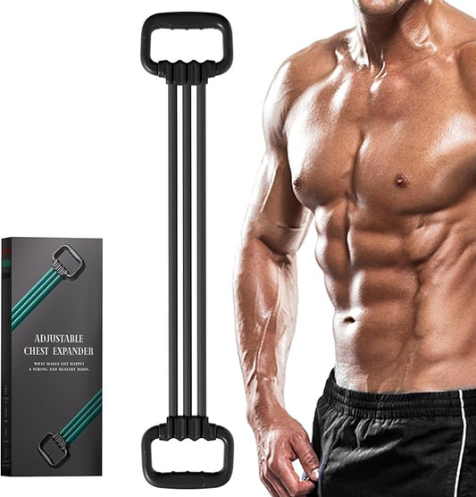 6-Pipe Chest Expander & Shoulder Stretcher - Adjustable Detachable Resistance Tubes for Home Gym, Rehab, Strength Training + Easy Workout Guide (Men/Women)-FlexoryFit