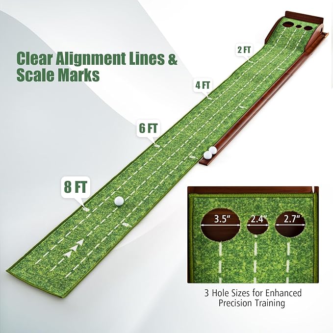Tangkula 10 FT Golf Putting Green, 2/3-Hole Golf Putting Practice Mat with Auto Ball Return for Indoors & Outdoors, Alignment Guides & 3 Golf Balls, Mini Golf Game for Home and Office
