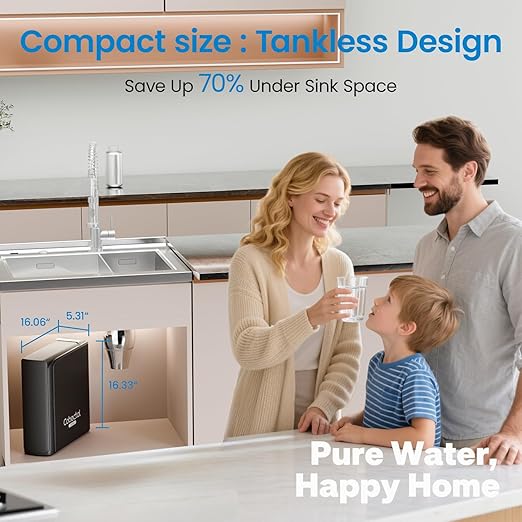Under Sink Reverse Osmosis System, 800GPD, Dual RO Membranes, 3:1 Pure to Drain, Tankless Reverse Osmosis System with Smart Faucet, Reduces PFAS TDS & Chlorine