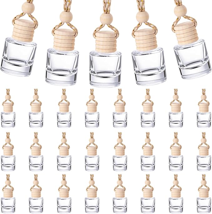 Domensi 350 Pieces Hanging Car Diffuser Air Freshener Bottle Bulk Empty Glass Refillable Perfume Bottles Oil Diffuser Aromatherapy Pendant for Auto Interior Ornaments Decor (Clear)