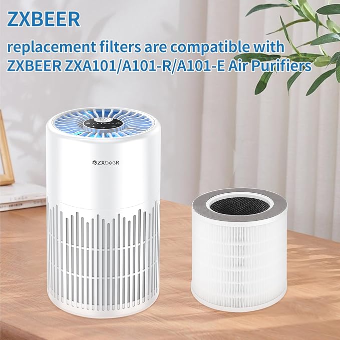 ZXBEER True HEPA Filter Compatible With Model ZXA101 Air Purifier, H13 True HEPA Air Cleaner 360° 3-stage Filtration, 3-in-1 High-efficiency