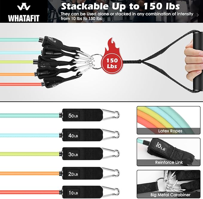 WHATAFIT Resistance Bands, Exercise Bands，Resistance Bands for Working Out, Work Out Bands with Handles for Men and Women Fitness, Strength Training Home Gym Equipment-FlexoryFit