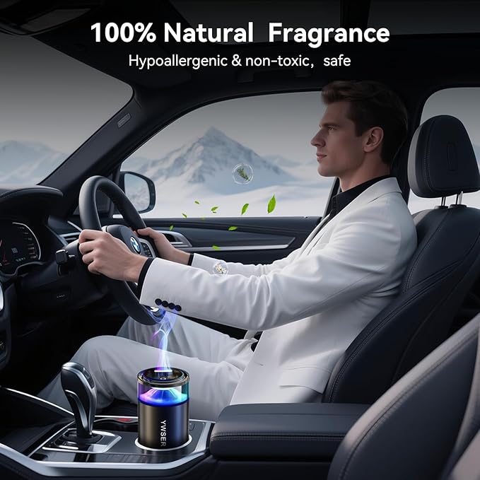 2025 Upgraded Smart Car Air Freshener 583,Car Diffuser Pro,Ultrasonic Atomizer,Auto On/Off, Adjustable Modes,8 Ambient Lights,Long-lasting Premium Scents(Grapefruit)