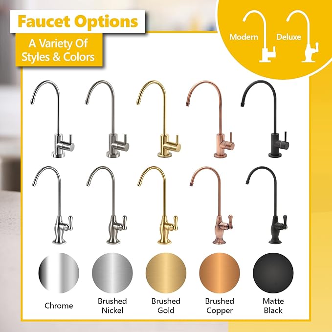 Express Water Modern Water Filter Faucet – Brushed Nickel Coke-Shaped Faucet – 100% Lead-Free Drinking Water Faucet – Compatible with Reverse Osmosis Water Filtration Systems