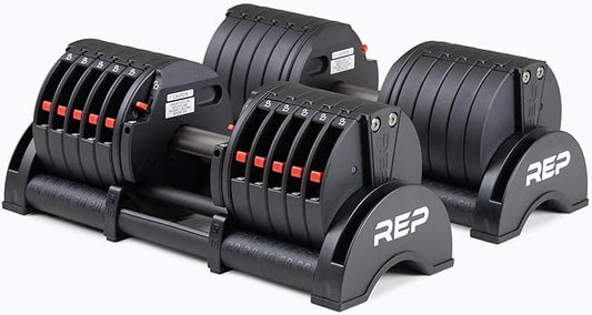 Rep Fitness Quickdraw Adjustable Dumbbells, Multiple weight ranges available including: 5-30, 5-40,5-50 and 5-60 lbs-FlexoryFit