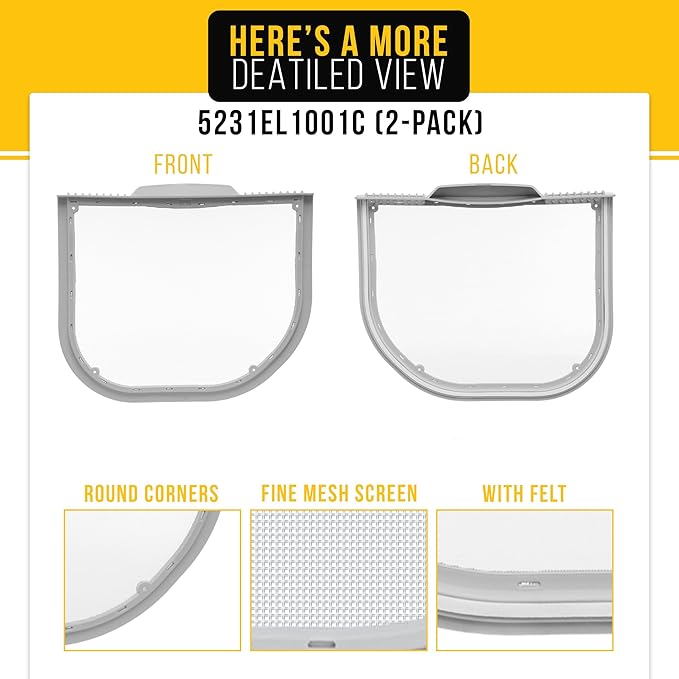 PartsBroz 5231EL1001C Dryer Lint Trap Filter Screen (2-Pack) for LG Dryer Lint Filter Replacement, Kenmore Elite Dryer Parts DLE1101W DLE1501W DLE4970W DLE5001W DLE7300WE DLEX5170W DLE4870W DLE7100W