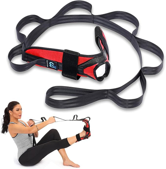 Foot Calf stretcher for Plantar Fasciitis, Achilles Tendonitis, Heel Spurs, Drop Foot. Yoga Stretching Strap for Leg, Thigh and Hamstring (Red)-FlexoryFit